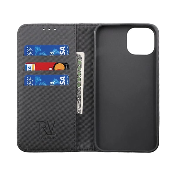 iPhone 14 Pro Plånboksfodral Extra Kortfack Rvelon - Svart Black