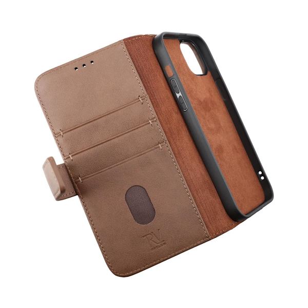 iPhone 14 Plus Plånboksfodral Läder Rvelon - Brun Brun