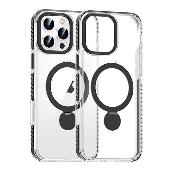 Cover Magsafe til iPhone 16 Pro - Transparent sort med ringstativ Black