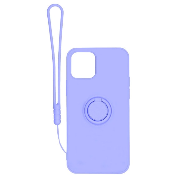 iPhone 12 Pro Max Silikonskal med Ringhållare och Handrem - Lila Lila