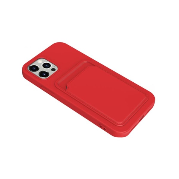 iPhone 13 Pro Silikonskal med Korthållare - Röd Red
