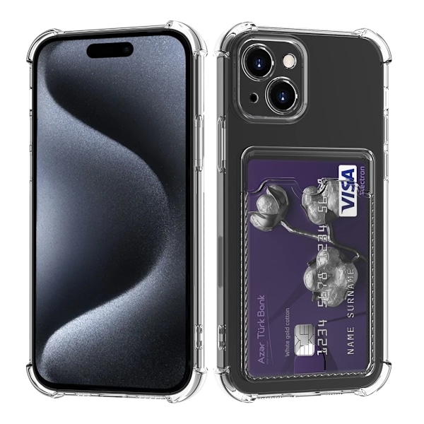 iPhone 15 Stöttåligt Skal med Korthållare - Transparent Transparent