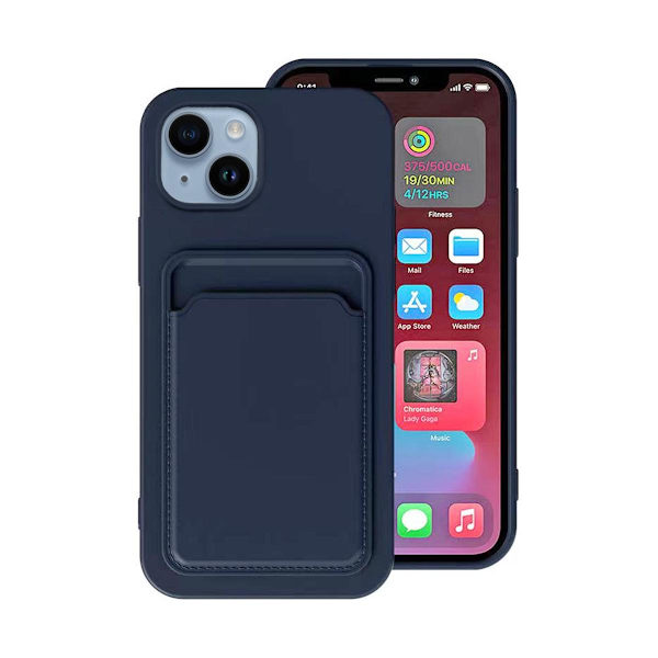 iPhone 14 Plus Silikonskal med Korthållare - Blå Blå