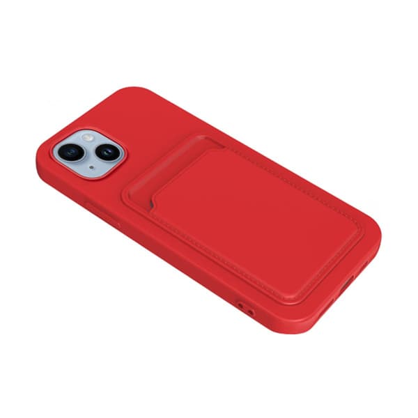 iPhone 14 Plus Silikonskal med Korthållare - Röd Red