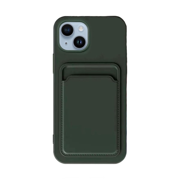 iPhone 14 Plus Silikonskal med Korthållare - Militärgrön Dark green