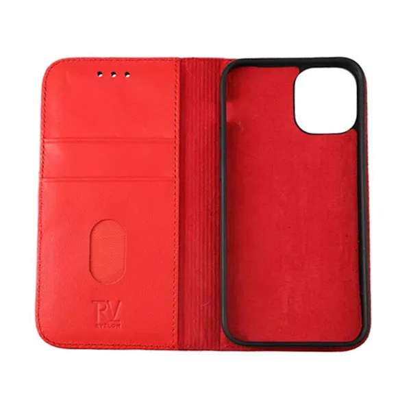 iPhone 12 Mini Plånboksfodral Läder Rvelon - Röd Röd