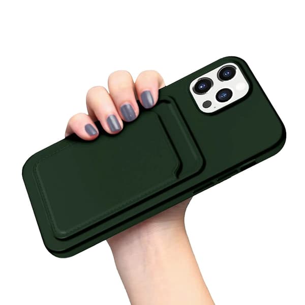 iPhone 12/12 Pro Silikonskal med Korthållare - Militärgrön Dark green