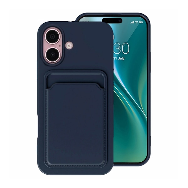 iPhone 16 Plus Mobilskal Silikon med Korthållare - Blå Blå