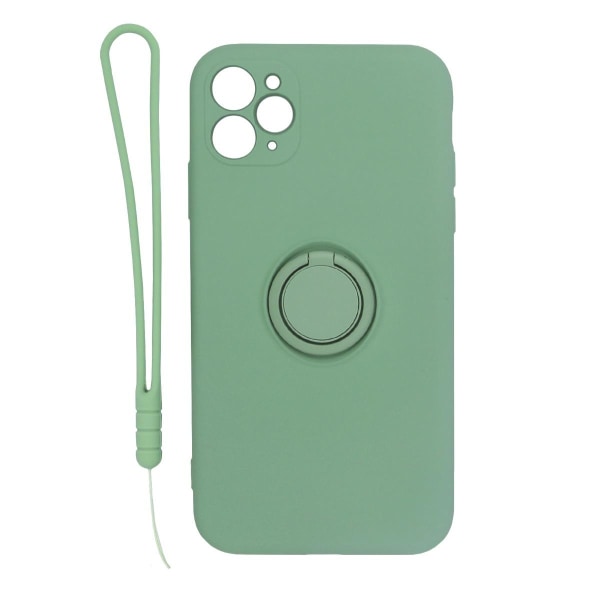 iPhone 11 Pro Max Silikonskal med Ringhållare och Handrem - Grön Green