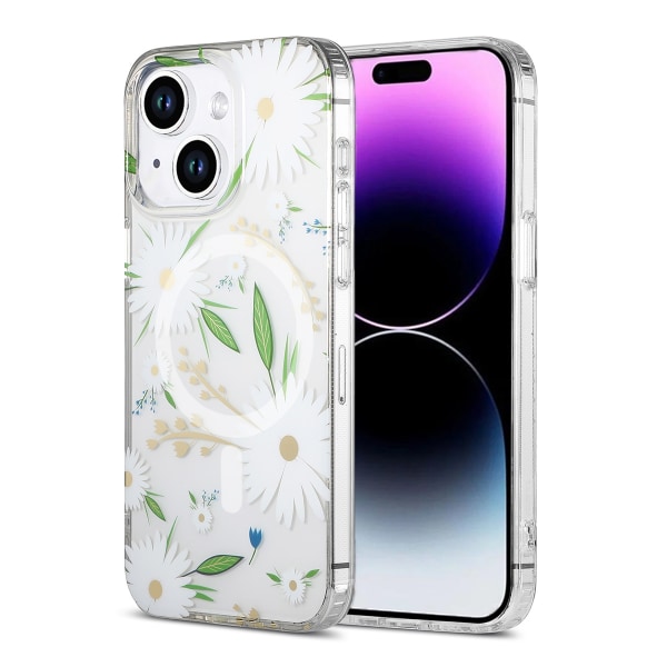 iPhone 14/15 Plus Mobilskal MagSafe - Blommor Vit