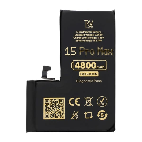 Rvelon-akku iPhone 15 Pro Maxille - 4800 mAh korkea kapasiteetti