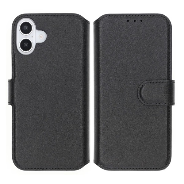iPhone 16 Plus Plånboksfodral Äkta Läder Rvelon - Svart Svart