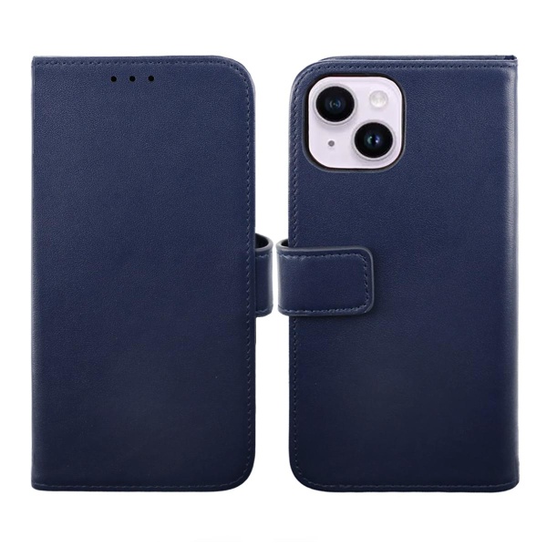 iPhone 14 Plus Plånboksfodral Läder Rvelon - Blå Marinblå