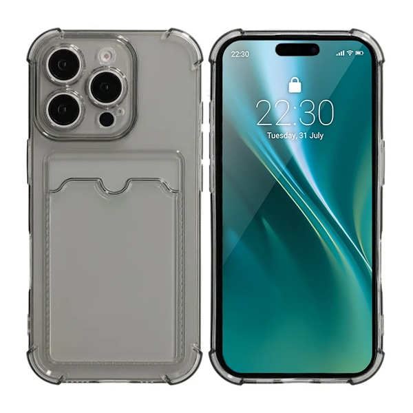 iPhone 16 Pro Mobilskal Stöttåligt med Korthållare - Svart Black