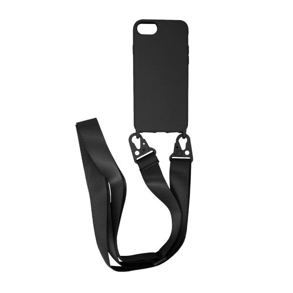 iPhone 7/8/SE (2020/2022) Silikonskal med Rem/Halsband - Svart Black
