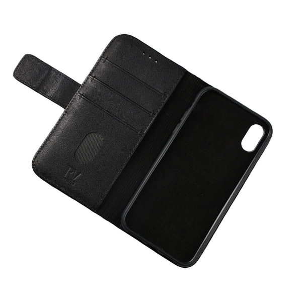 iPhone X/XS Plånboksfodral Läder Rvelon - Svart Black