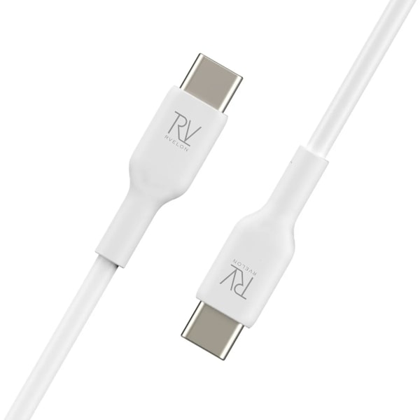 Rvelon USB-C Laddkabel 60W Snabbladdning 2m - Vit Silver