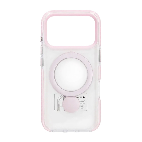 Cover Magsafe til iPhone 17 Pro Max - Transparent pink med ringstativ Pink