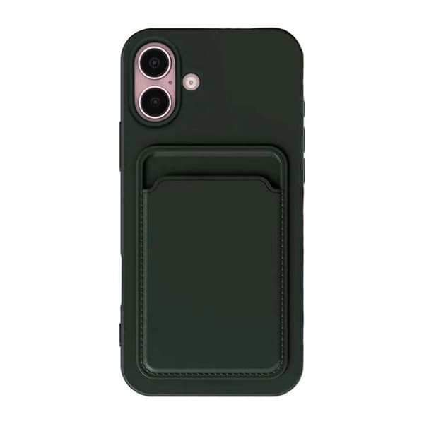 iPhone 16 Plus Mobilskal Silikon med Korthållare - Militärgrön Grön