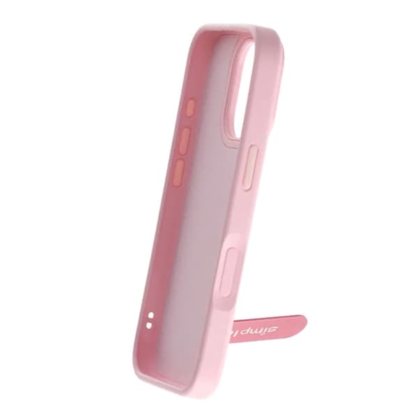 Skal med utfällbart roterande stativ för iPhone 16 Pro - Rosa vaaleanpunainen