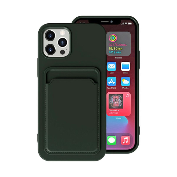 iPhone 13 Pro Silikonskal med Korthållare - Militärgrön Mörkgrön
