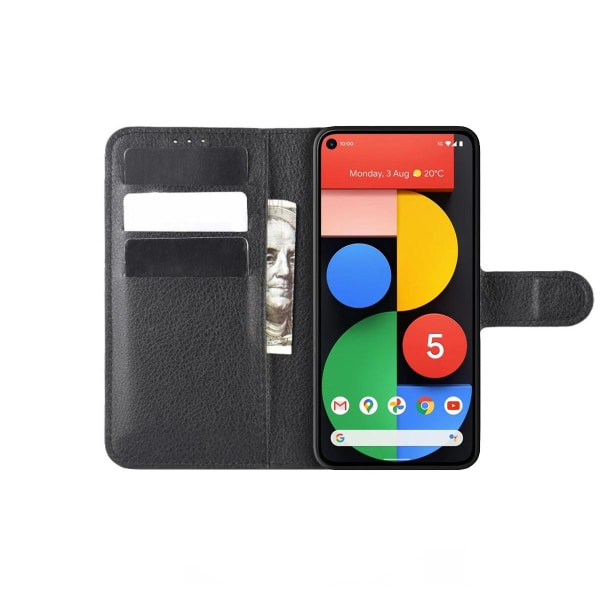 Google Pixel 5 Plånboksfodral med Stativ - Svart Black