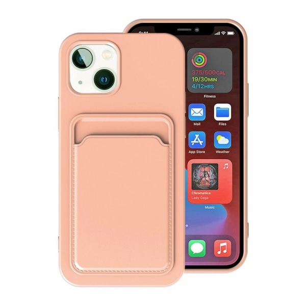 iPhone 15 Mobilskal Silikon med Korthållare - Rosa Rosa