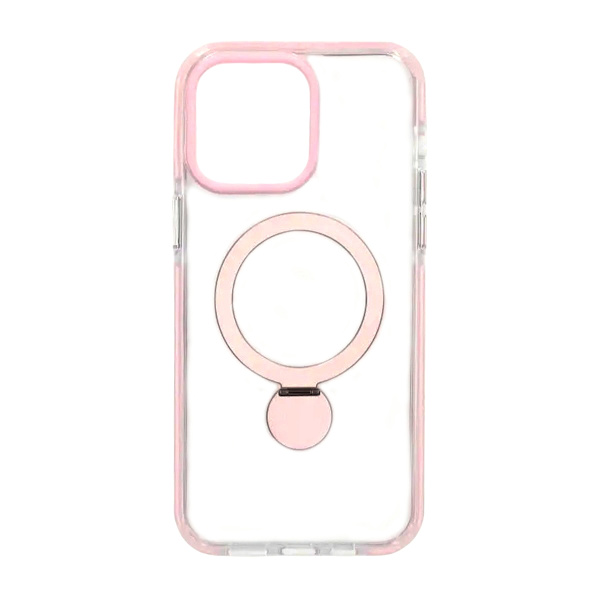 Cover Magsafe til iPhone 15 Pro Max - Transparent pink med ringstativ Pink