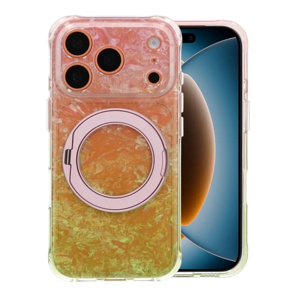 Marmoreret cover til iPhone 17 Pro Max og 18 Pro Max med roterende stativ og Magsafe - Rosa pink