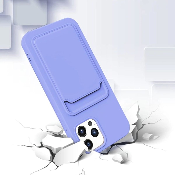 iPhone 14 Pro Max Silikonskal med Korthållare - Lila Purple