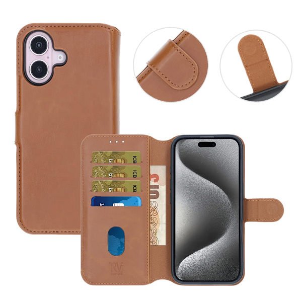 iPhone 16 Plus Plånboksfodral Magnet Rvelon - Brun Brun