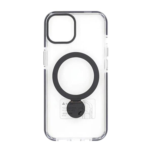 Cover Magsafe til iPhone 13 og 14 - Transparent sort med ringstativ Black