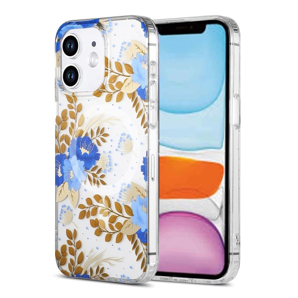 iPhone 11 Mobilskal MagSafe - Blommor Blå/Guld multifärg
