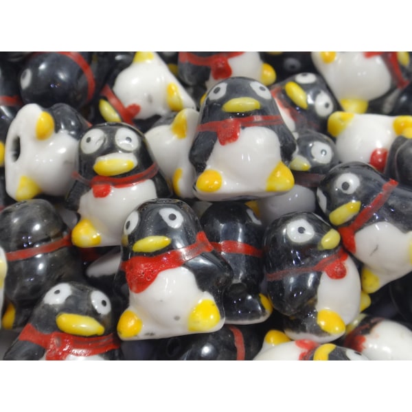 10st Porslinspärlor -Pingvin svart