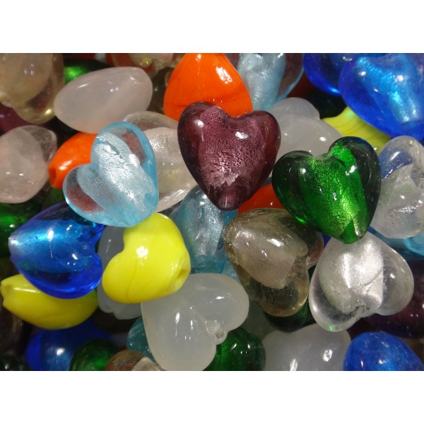30st Glaspärlor Hjärtan Lampwork 12mm - Blandade Färger flerfärgad 12 mm