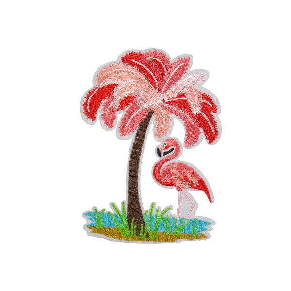 6st Tygmärken - Flamingo under Palm - Storlek 16,2cm flerfärgad