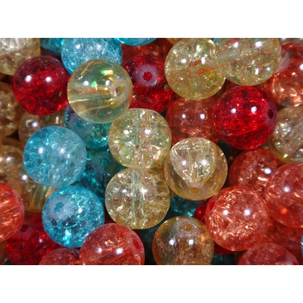 300st Crackle Glaspärlor 10mm- Blandade Färger flerfärgad 10 mm
