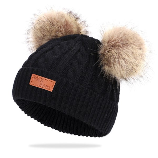 Lue for småbarn, farge vinter dobbel dusk strikket lue