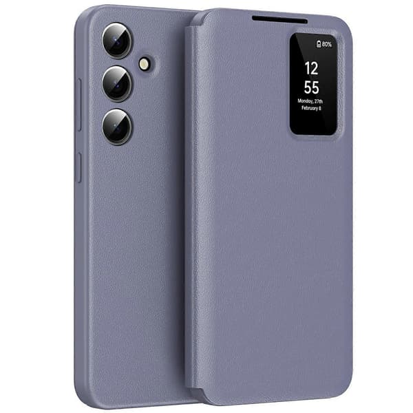 Til Samsung Galaxy A56 5G Cover med kortholder Smart View Window Læder Telefoncover (Grå, Lavendelgrå)