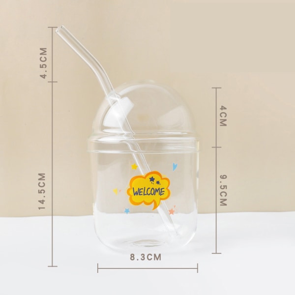 Glasglas med sugerør og låg 430ML varmebestandig juice