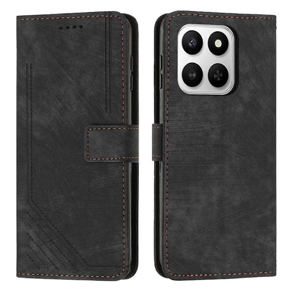 For Honor 400 Smart 5G Stand Etui Prægede Linjer Læder Telefoncover (Sort)