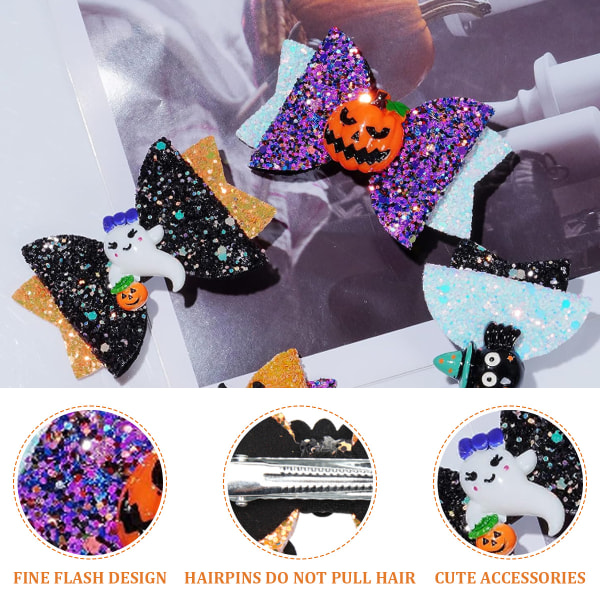 8 stk. Halloween hårtilbehør Hovedbeklædning Halloween Glitter Sløjfer