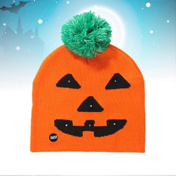 Halloweenmössa Stickad Mössa Pumpamönster För Vuxna Barn Halloweenfester Belysning 20x30cm 1-pack A