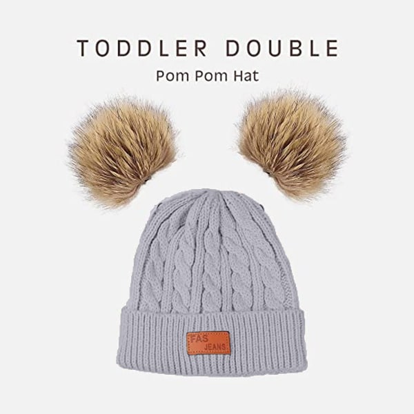 Toddler Hat， Färg Vinter Dubbel Pom Pom Stickad Mössa