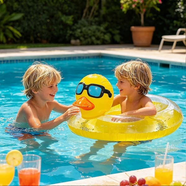 Oppustelig badeand-donut med pailletter til strand- og poolfest A