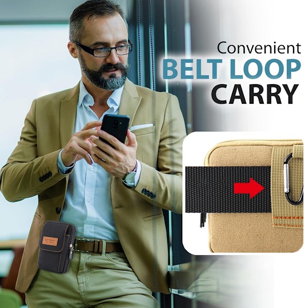 Herrmobil Fanny Pack Multifunktionell Vertikal Canvas Väska 7 \"Stor Kapacitet Mobiltelefon Väska
