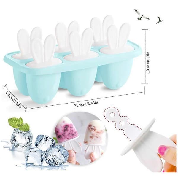 Sett med 6 ispinneformer med pinne, mini ispinneform, denne pop-isformen, blå ispinner, gjenbrukbar DIY sorbet, blå A