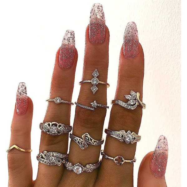Dam Ringar Set Knuckle Rings Guld Bohemian Rings for Girls