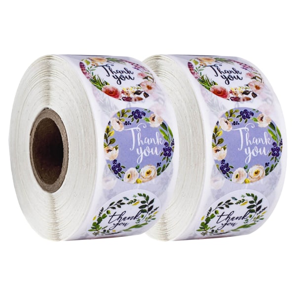 2 ruller med klistremerker med takk 8 blomsterdesign for gratulasjonskort