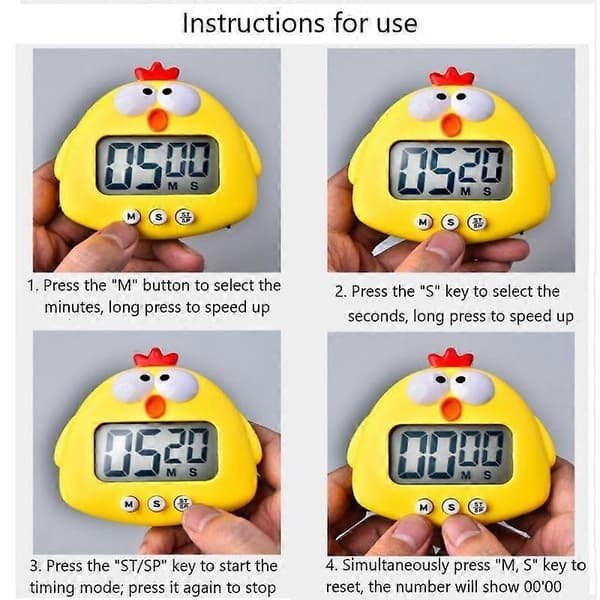 Rolig timer Kreativ-Söt djurmekanisk timer Kök Matlagning Barn-Studie-Hem Timer Nyårsgåva till barn (gul)